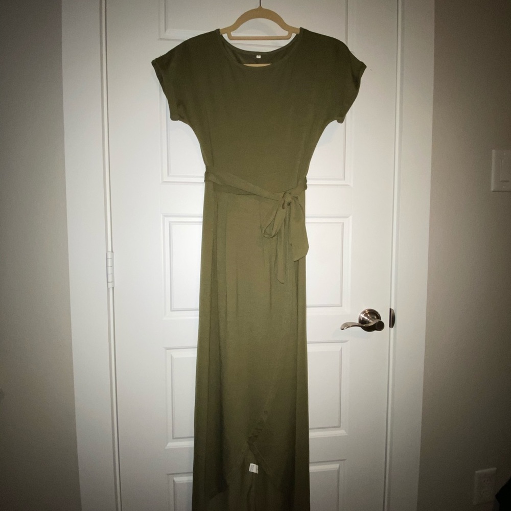 Army green T-shirt maxi dress